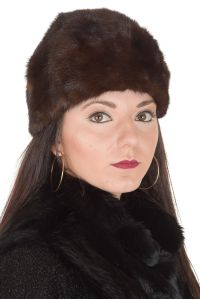 Тъмно кафява дамска шапка от естествен косъм