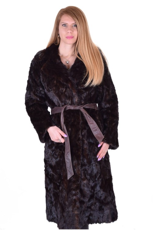 Тъмно кафяво палто от естествен косъм 249.00