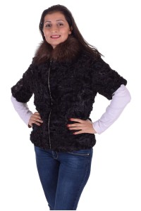 Черно дамско палто от астраган