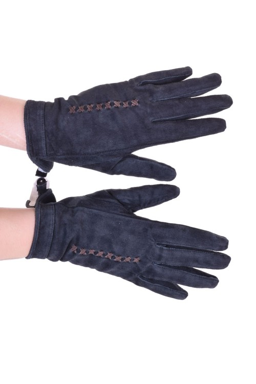 Тъмно сини дамски велурени ръкавици от естествена кожа 18.00