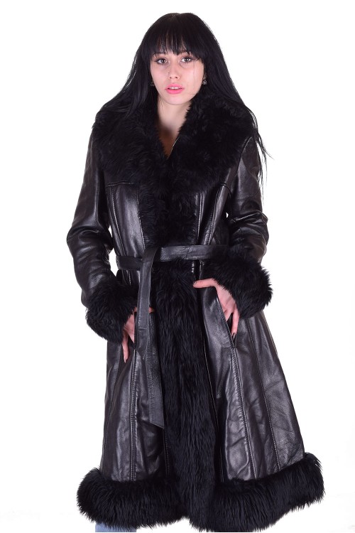 Черен шлифер от естествена кожа 64.00