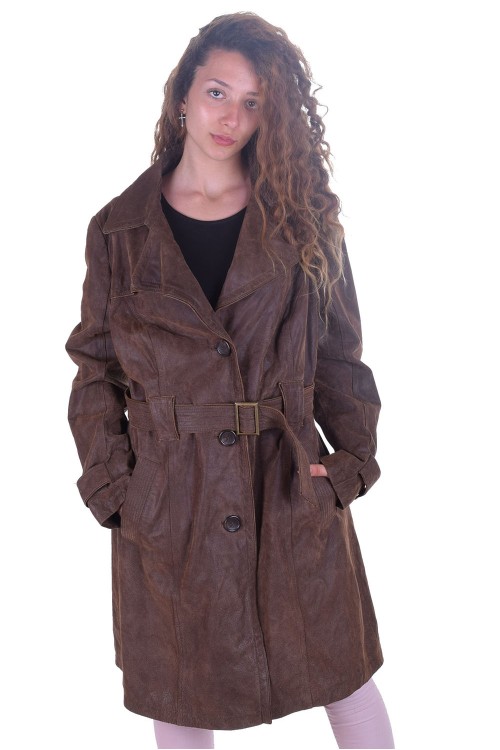 Тъмно кафяво кожено палто от естествена кожа 49.00