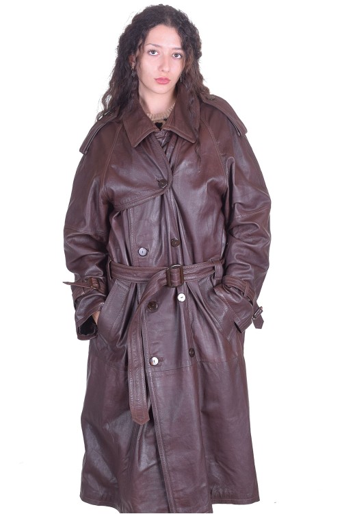Тъмно кафяв дамски шлифер от естествена кожа 69.00