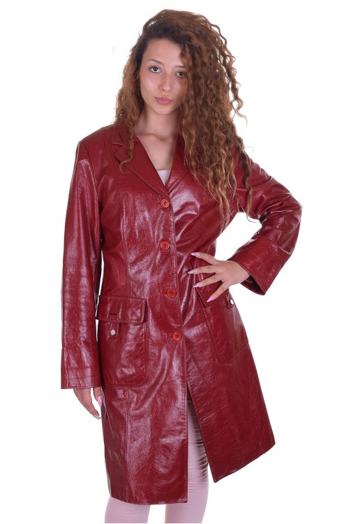 Червен дамски шлифер от естествена кожа 99.00