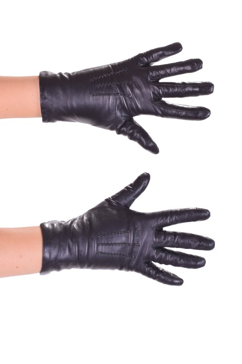 Черни дамски ръкавици от естествена кожа с мека и топла подплата 4.00