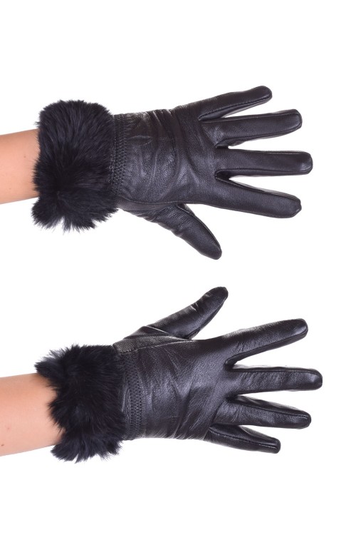Черни дамски ръкавици от естествена кожа 15.00