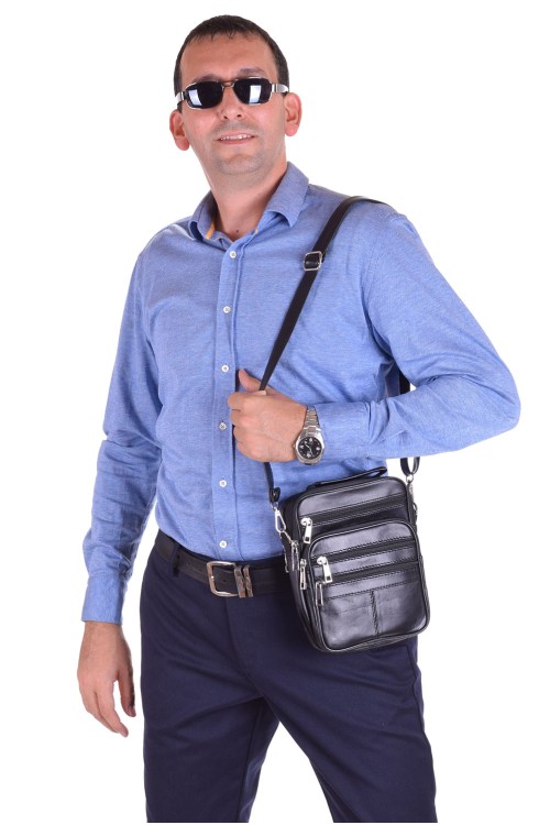 Модерна черна мъжка чанта от естествена кожа 24.00