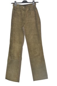 Тъмно зелен дамски панталон от естествена кожа