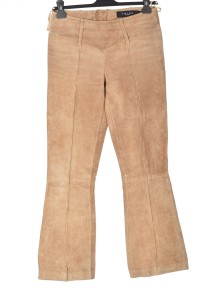 Бежов дамски панталон от естествена кожа