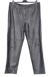 Тъмно син дамски панталон от естествена кожа