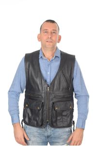 Черен рокерски елек от естествена кожа