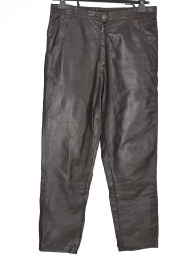 Тъмно кафяв дамски панталон от естествена кожа