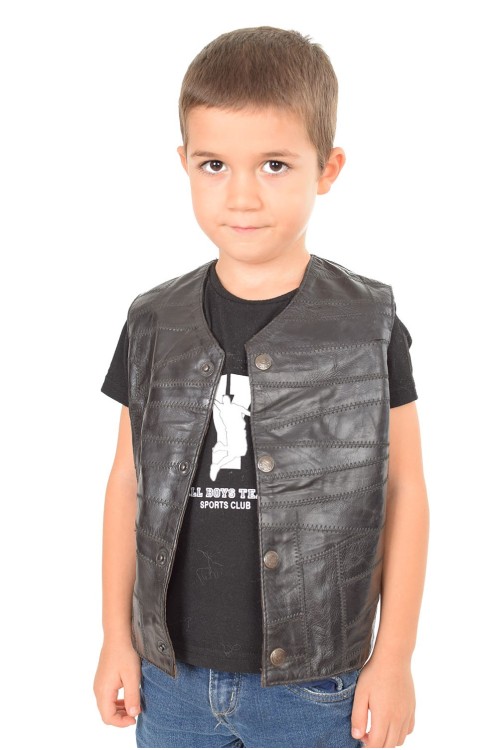 Черен детски елек от естествена кожа